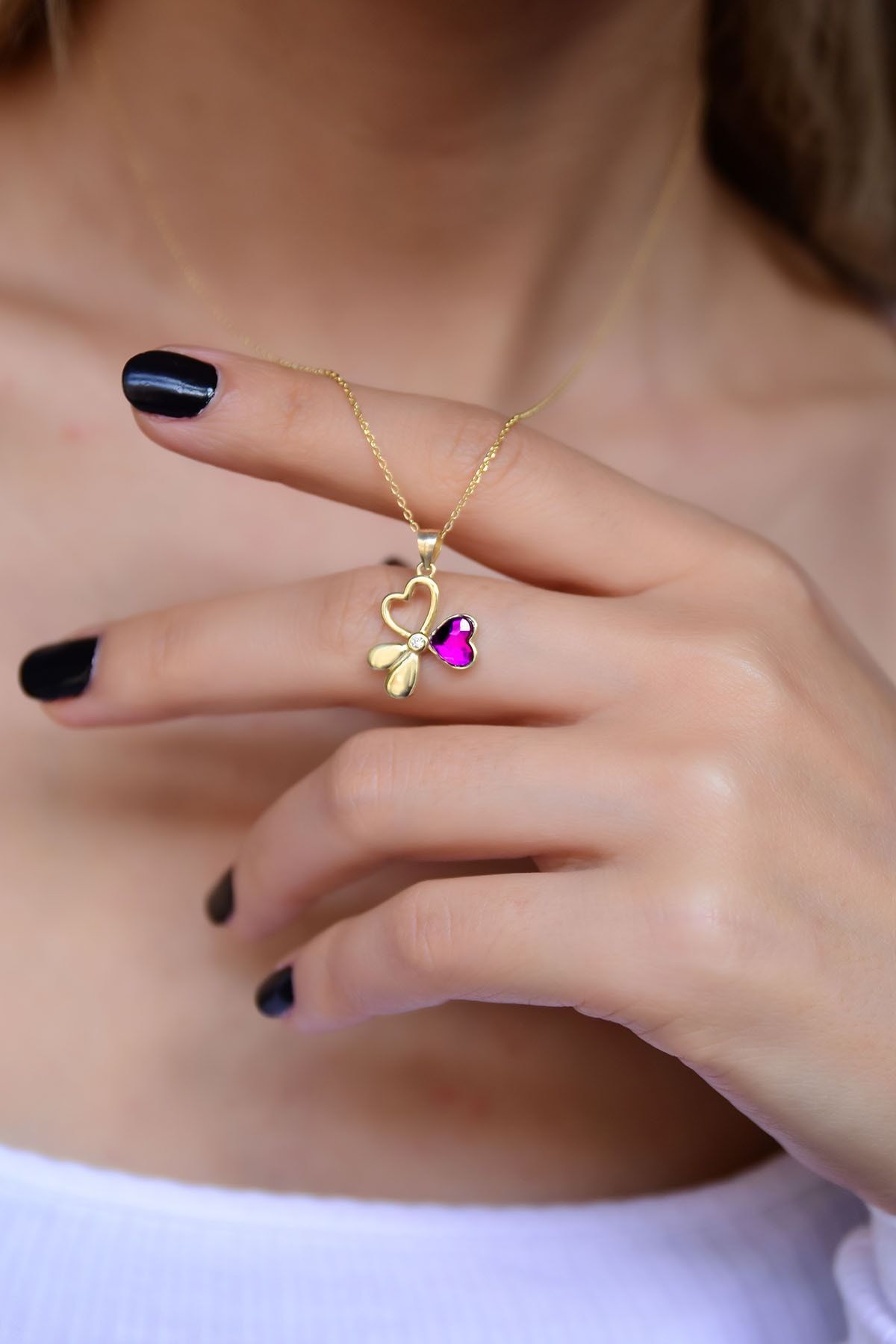 925 Ayar Gümüş Altın Kaplama Renk Geçişli Üç Kalp Tasarım Kolye