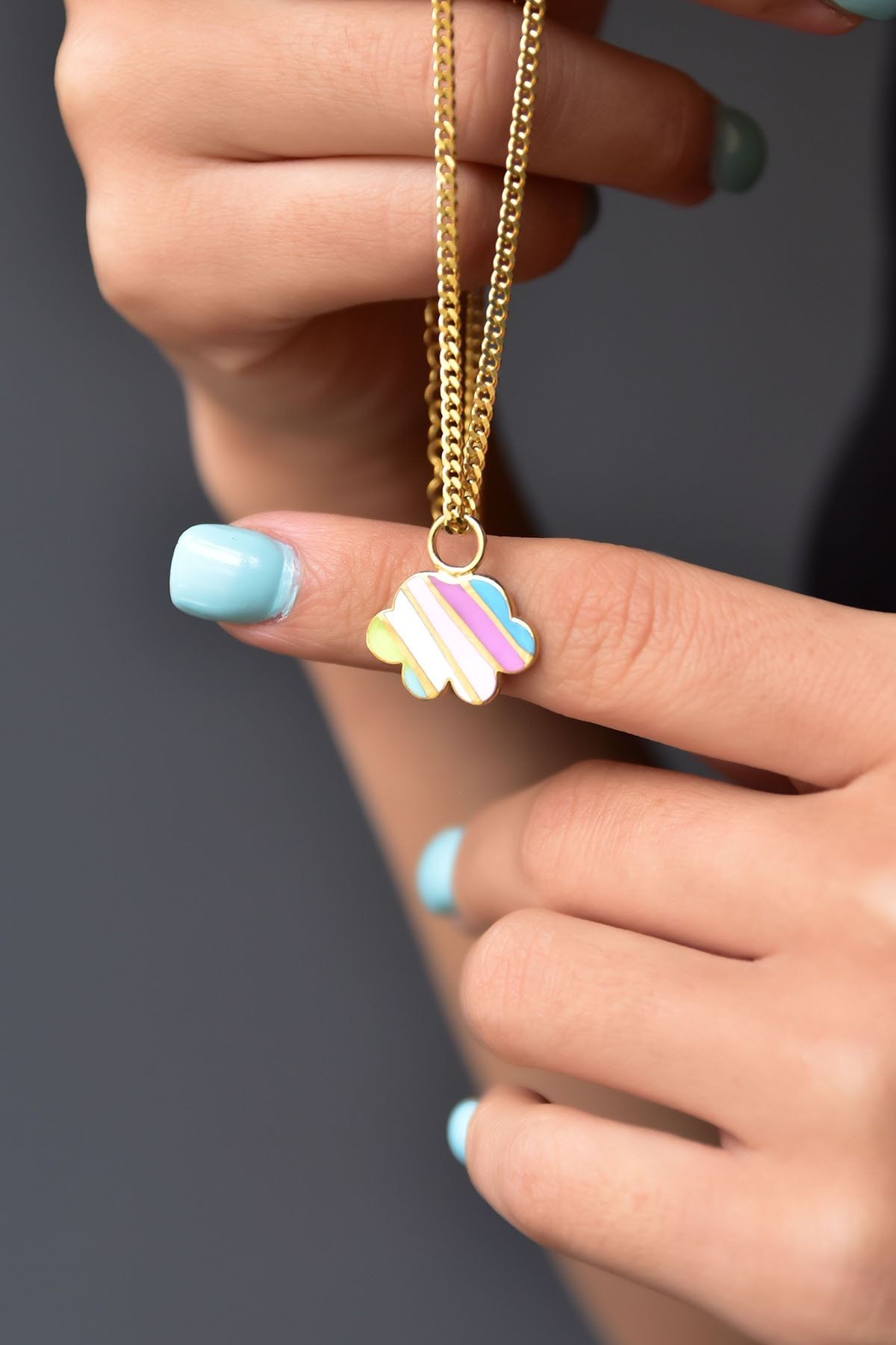 925 Ayar Gümüş Altın Kaplama Renkli Mineli Bulut Kolye