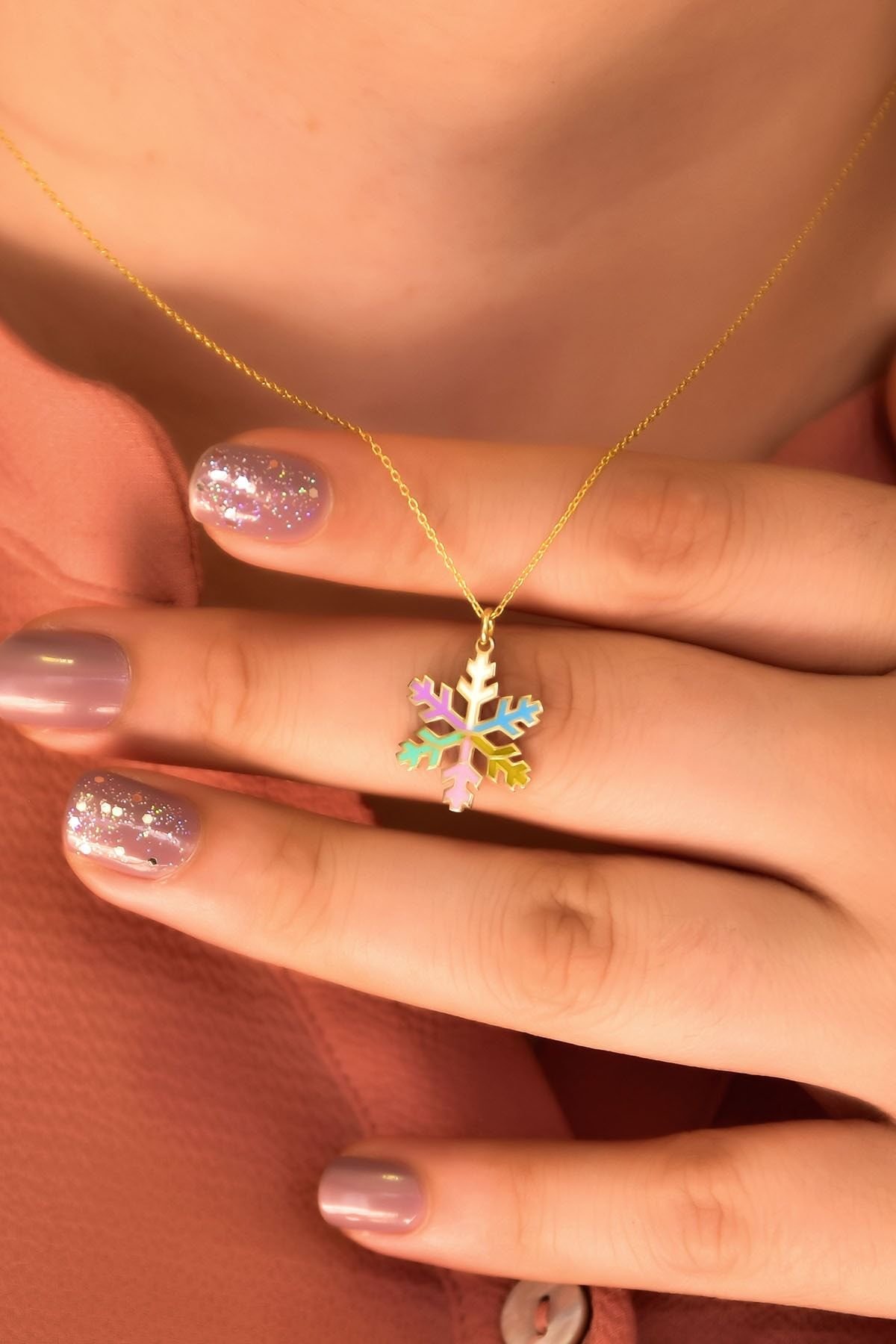 925 Ayar Gümüş Altın Kaplama Renkli Mineli Kartanesi Kadın Kolye