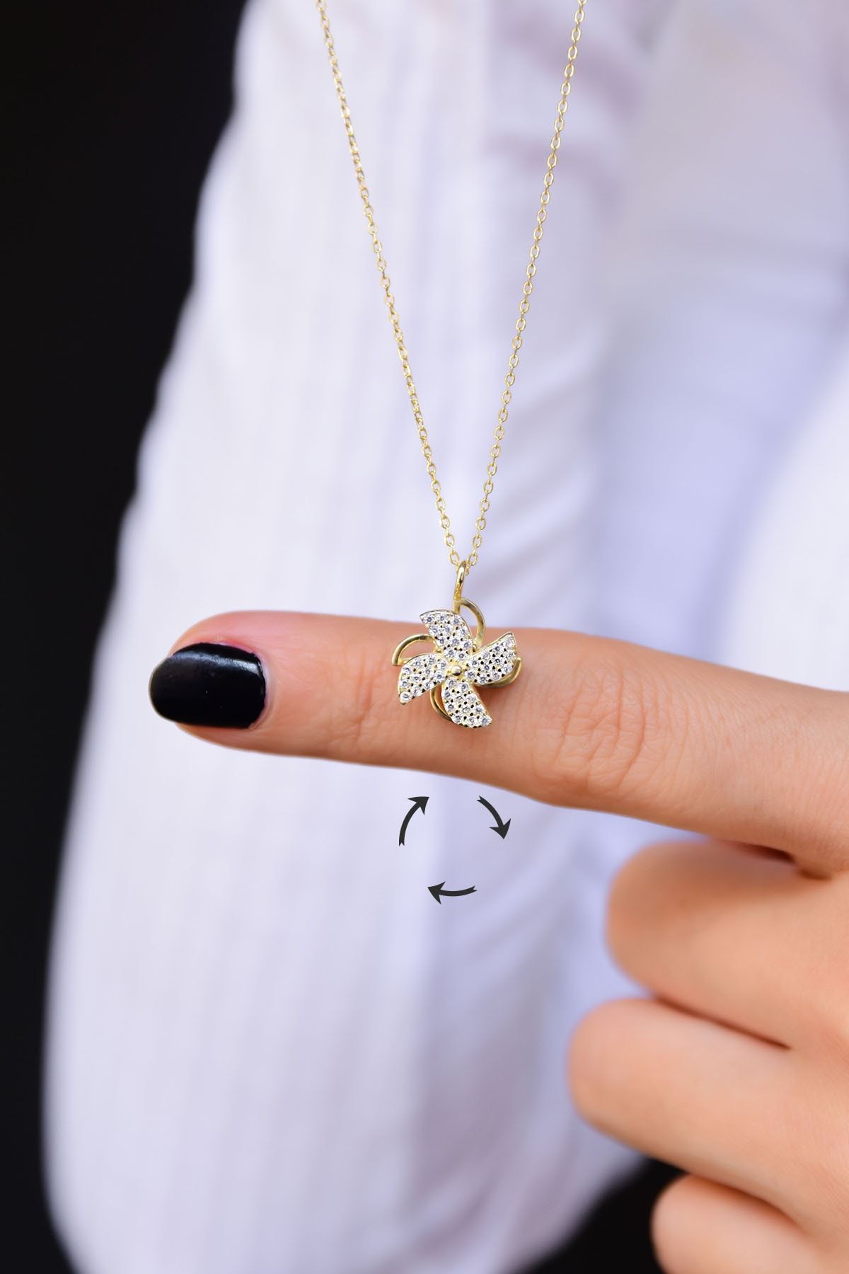 925 Ayar Gümüş Altın Kaplama Rüzgar Gülü Kolye