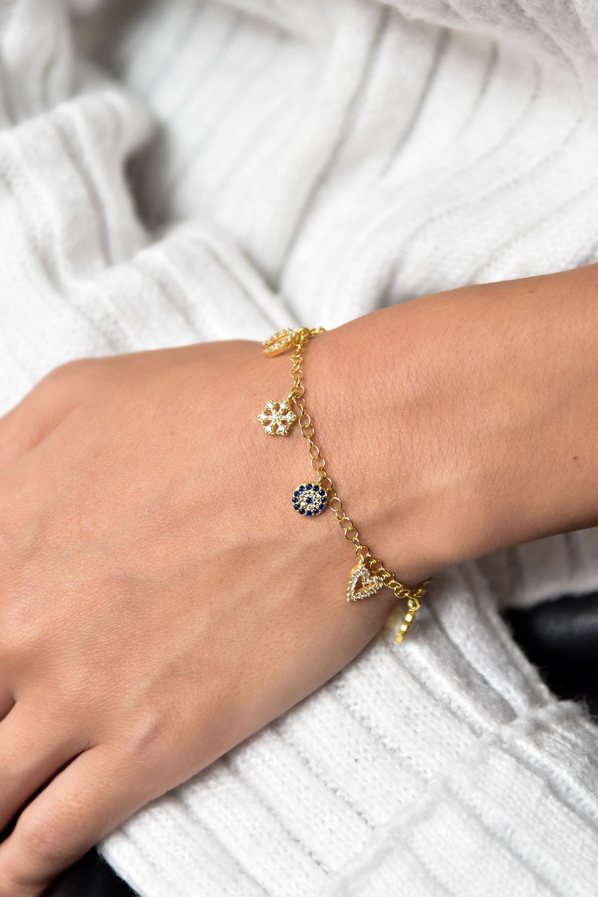 925 Ayar Gümüş Altın Kaplama Taşlı Şans Bileklik