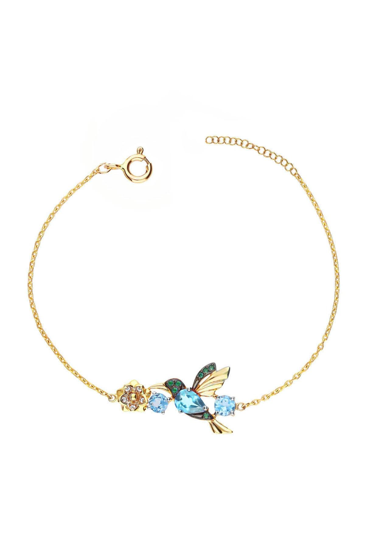 925 Ayar Gümüş Altın Kaplama Taşlı Sevgi Kuşu Bileklik