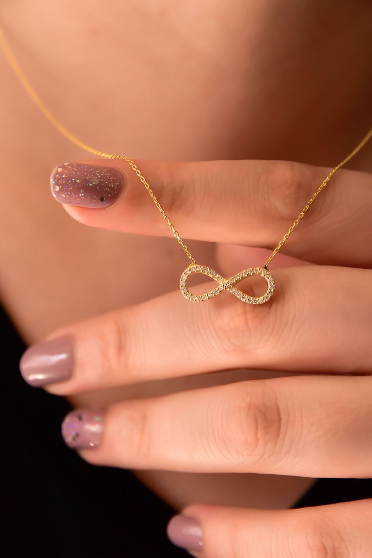 925 Ayar Gümüş Altın Kaplama Taşlı Sonsuzluk Kolye