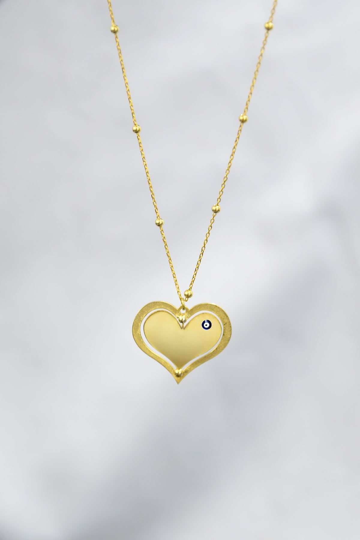 925 Ayar Gümüş Altın Kaplama Top Zincirli Harfli Dönen Kalp Kolye