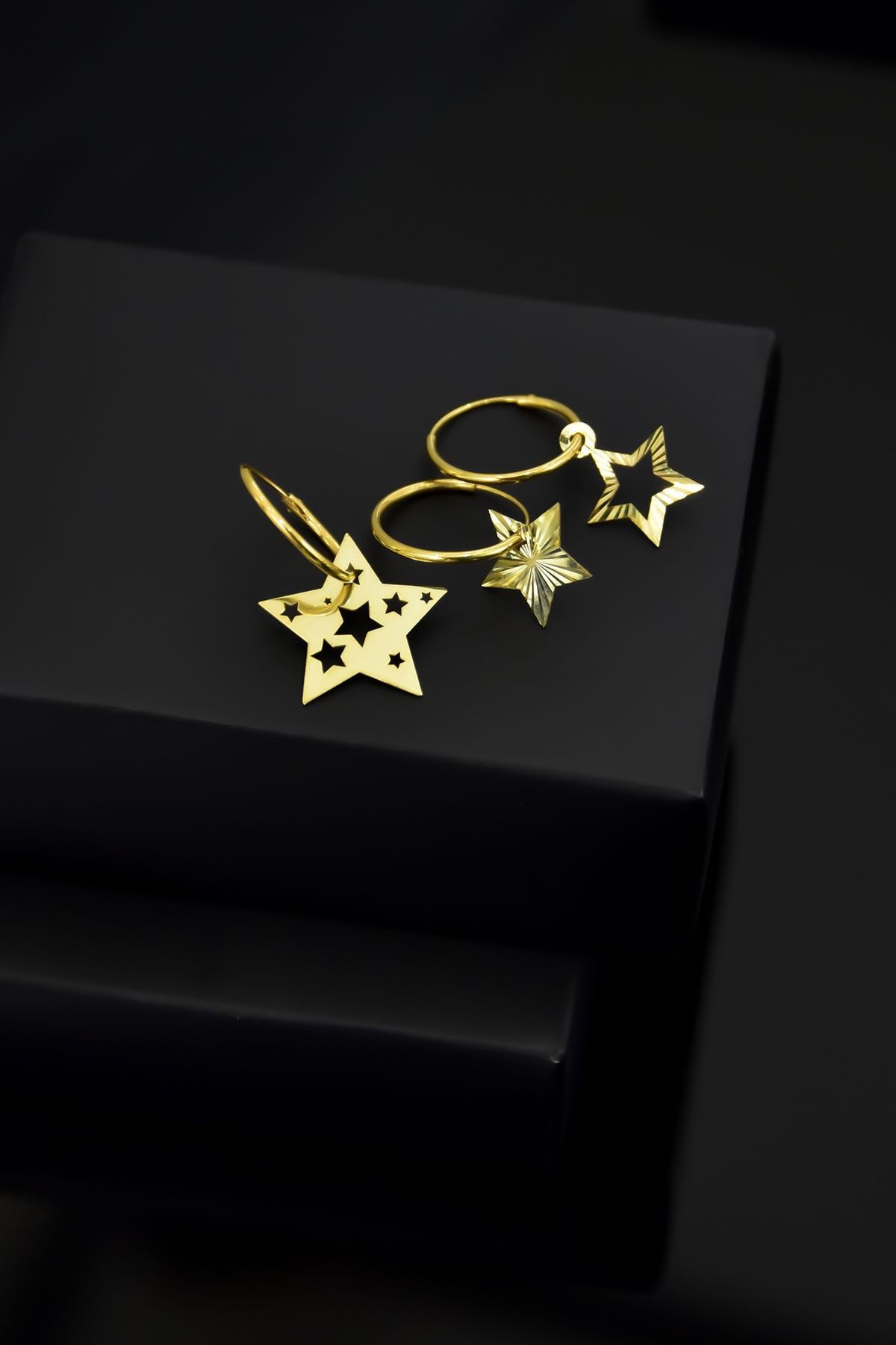 925 Ayar Gümüş Altın Kaplama Üçlü Yıldız Halka Küpe