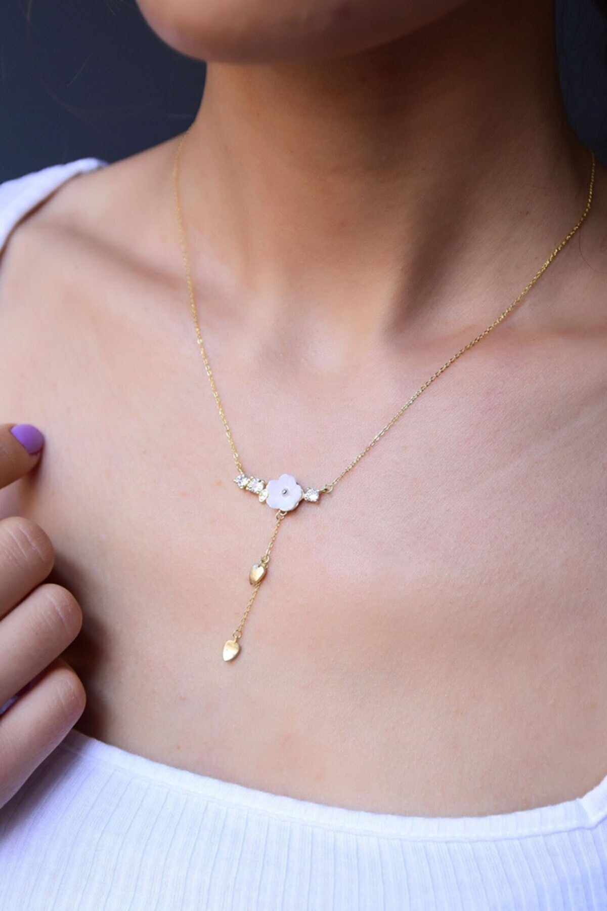 925 Ayar Gümüş Altın Kaplama Yasemin Çiçeği Kolye