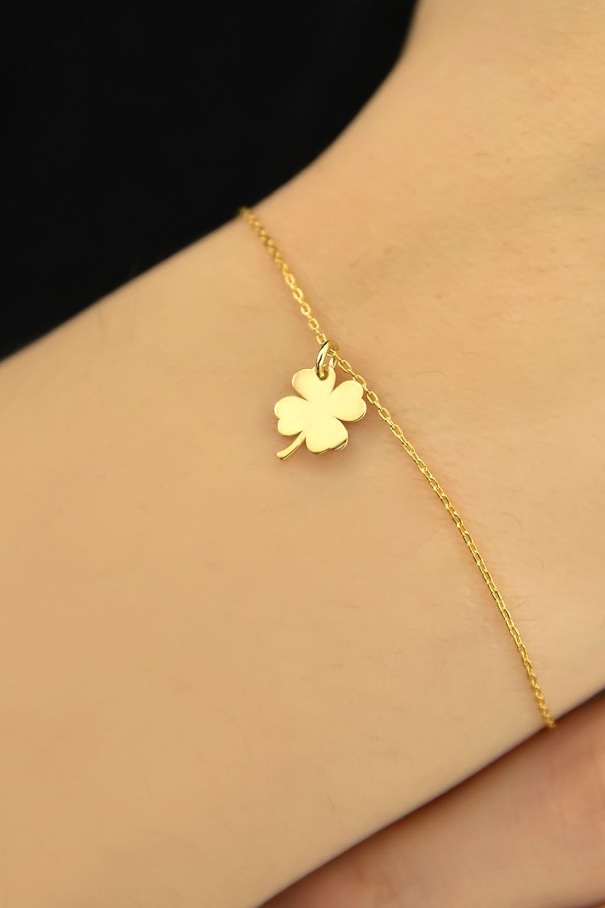 925 Ayar Gümüş Altın Kaplama Yonca Kadın Bileklik