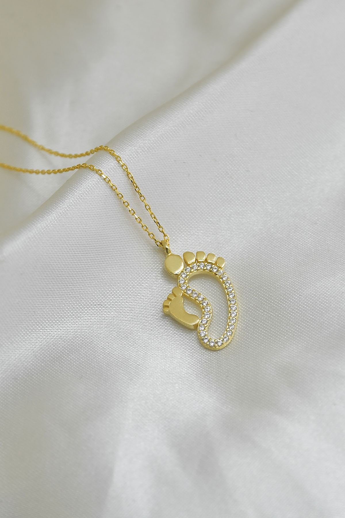 925 Ayar Gümüş Anne Çocuk Ayak Izi Kadın Kolye