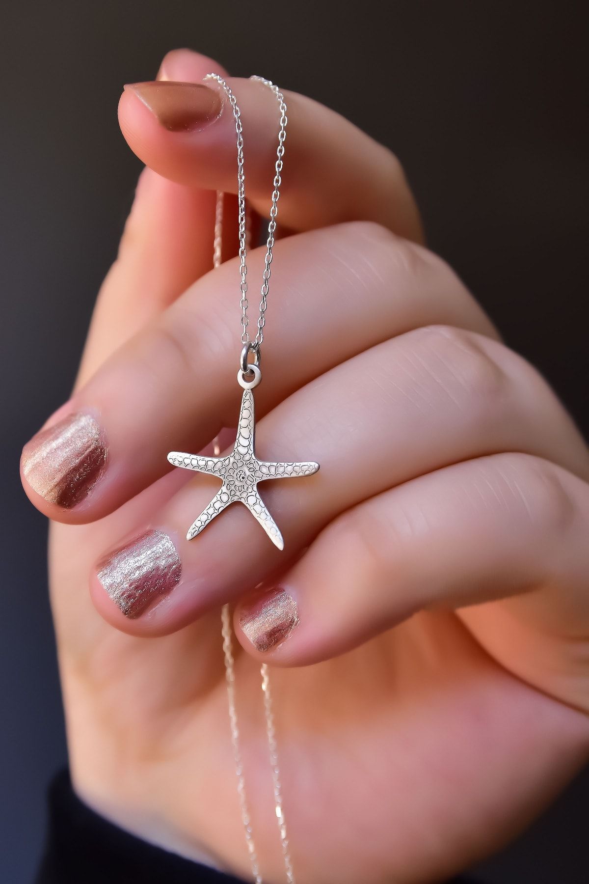 925 Ayar Gümüş Antik Ve Etnik Desenli, Vintage Deniz Yıldızı Kolye