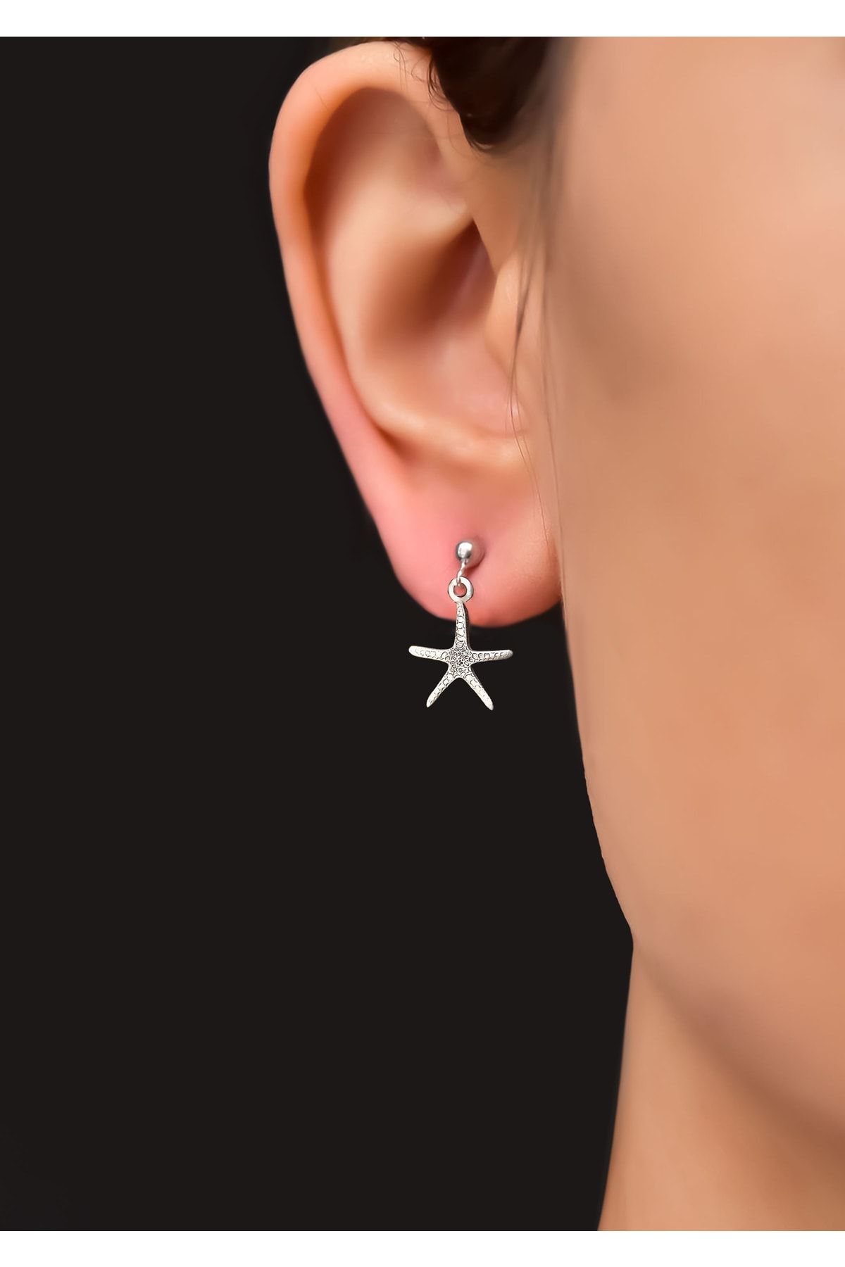 925 Ayar Gümüş Antik Ve Etnik Desenli, Vintage Denizı Yıldız Çivili Küpe