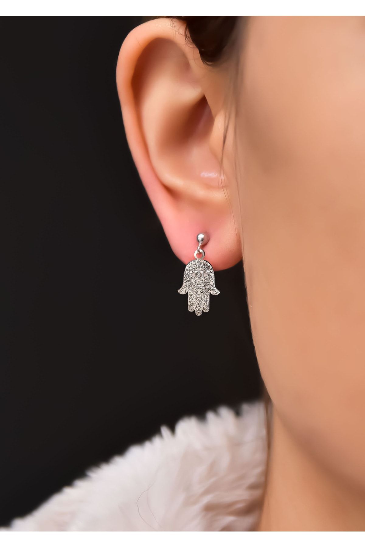 925 Ayar Gümüş Antik Ve Etnik Desenli, Vintage Fatmaeli Çivili Küpe