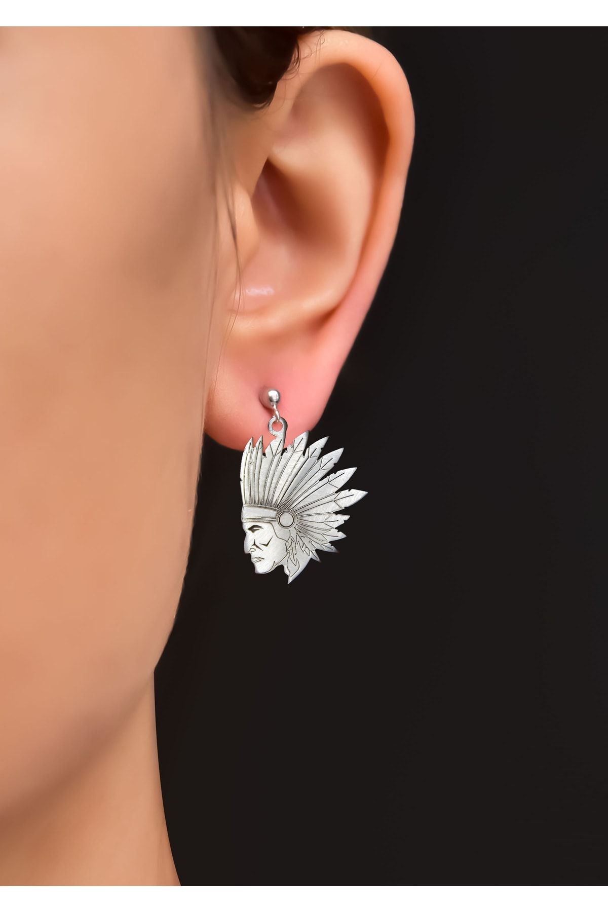 925 Ayar Gümüş Antik Ve Etnik Desenli, Vintage Mısır Tanrıçası, Kızıldere Kafası Çivili Küpe