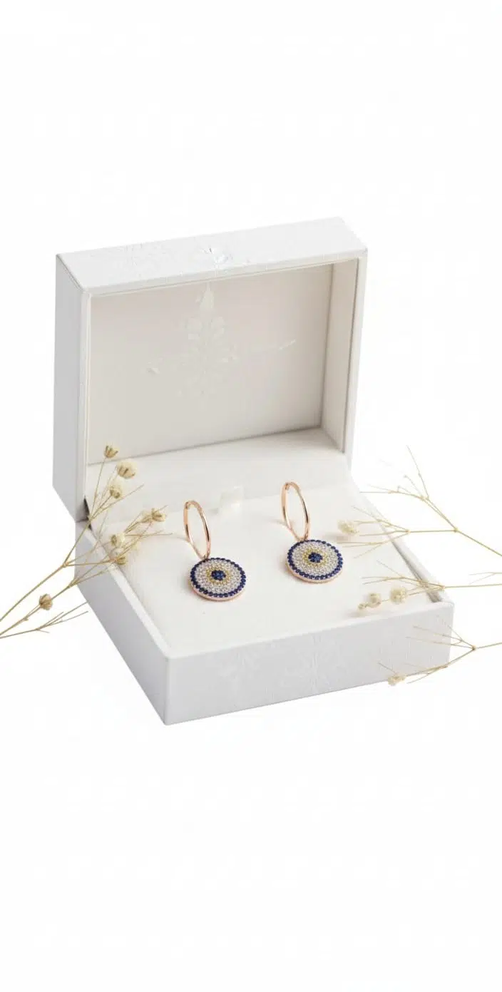 925 Ayar Gümüş Büyük Boy Nazar Halka Kadın Küpe.rose.gold.rodaj