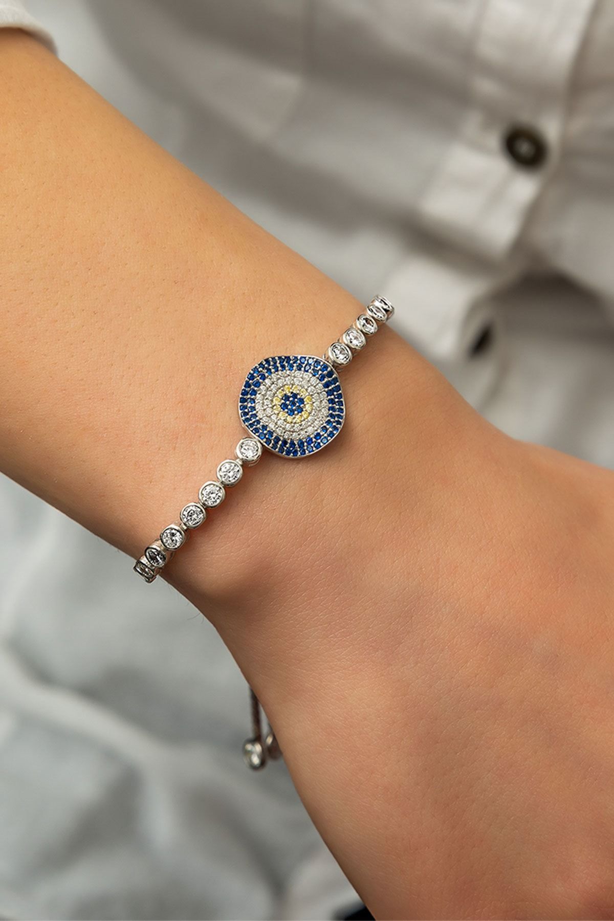 925 Ayar Gümüş Dalgalı Nazar Bileklik