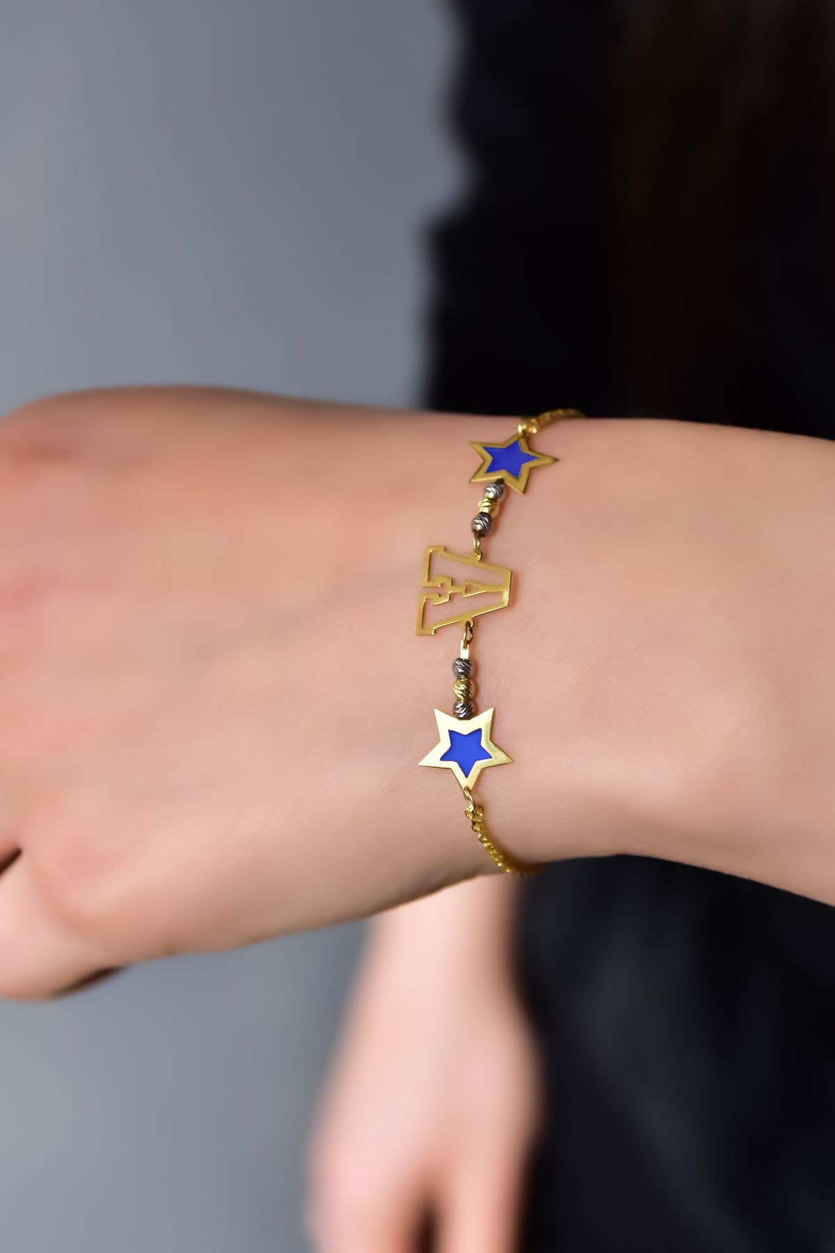 925 Ayar Gümüş Dorika Toplu Parlayan Rüya Serisi Ebruli Cam Boyalı Harfli, Dilek Yıldızı Bileklik