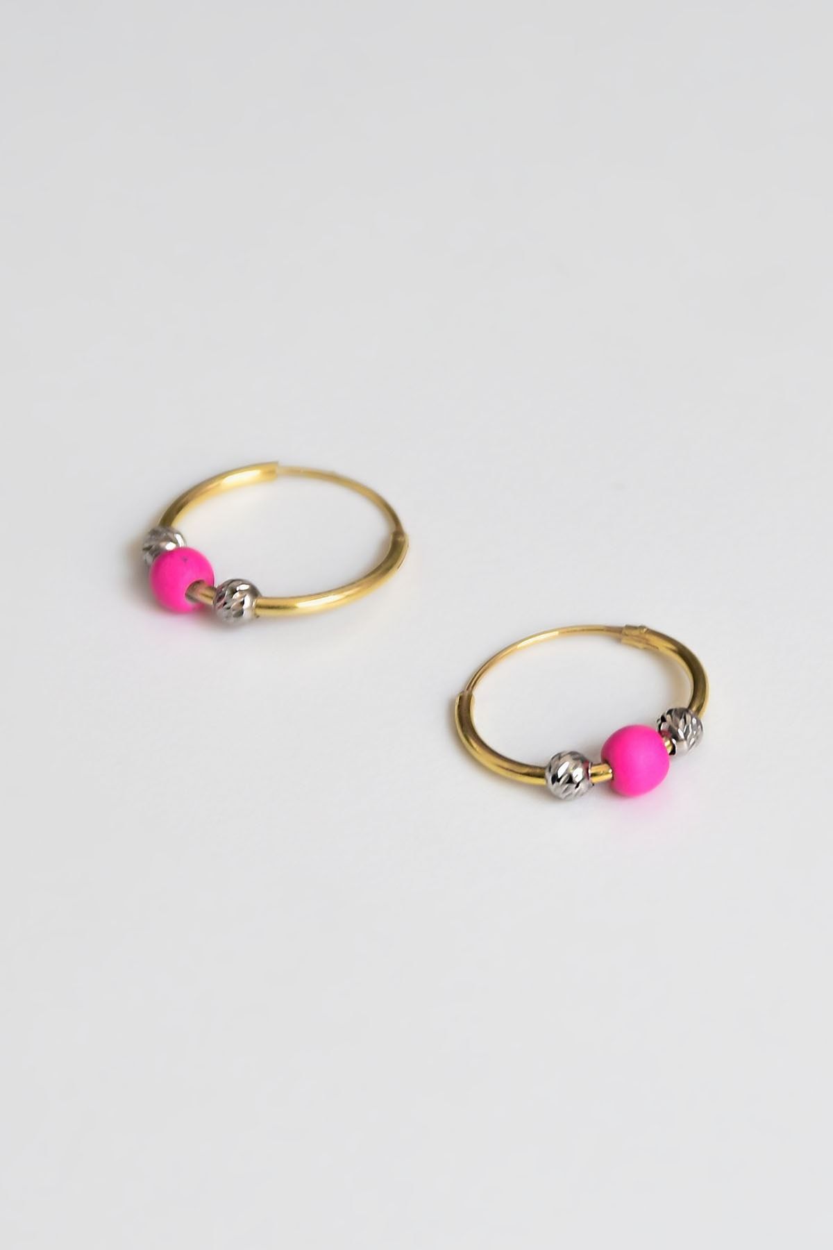 925 Ayar Gümüş Dorika Toplu Pembe Boncuklu Halka Küpe