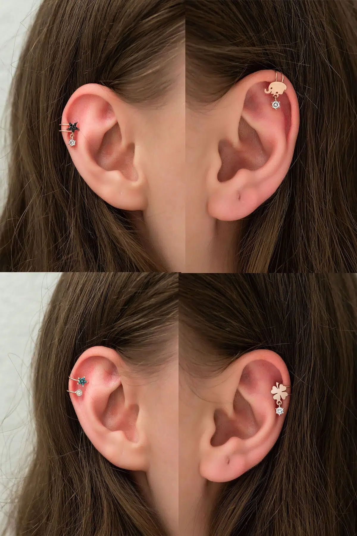 925 Ayar Gümüş Dört Model Kıkırdak Küpe