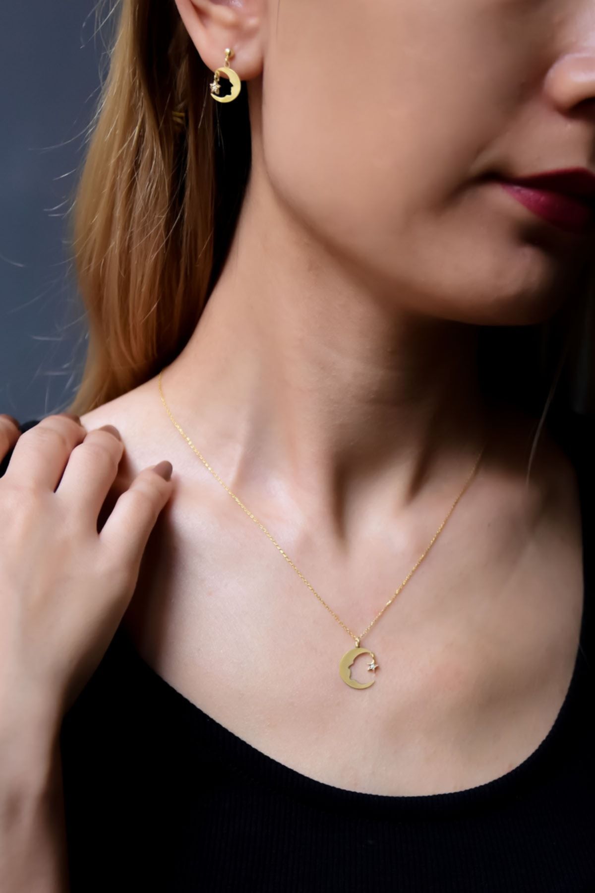 925 Ayar Gümüş Gold Atatürk Silüeti Kolye Ve Küpe Takım