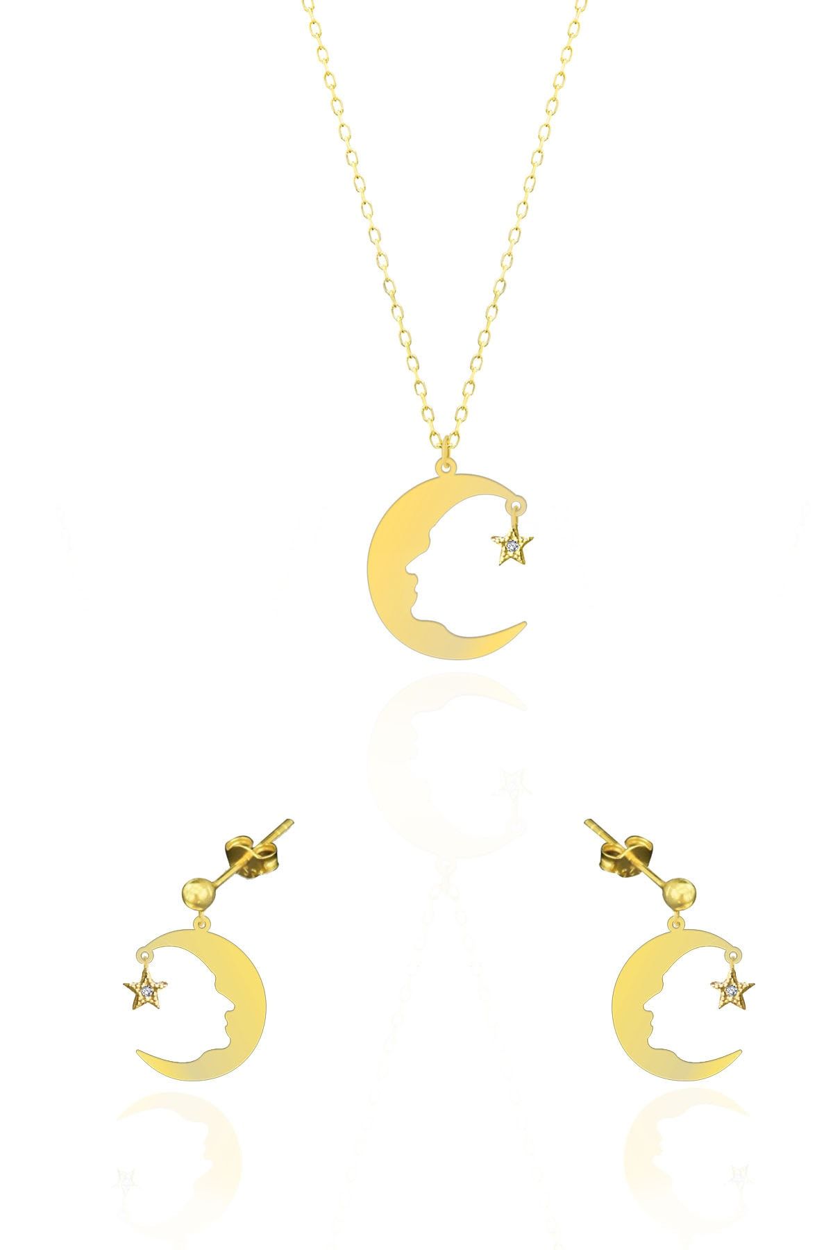 925 Ayar Gümüş Gold Kaplama Atatürk Silüeti Kolye Ve Küpe Takım Uvps102258