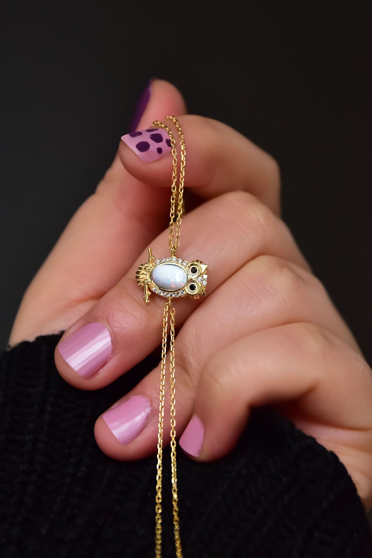 925 Ayar Gümüş Gold Kaplama Beyaz Opal Baykuş Bileklik