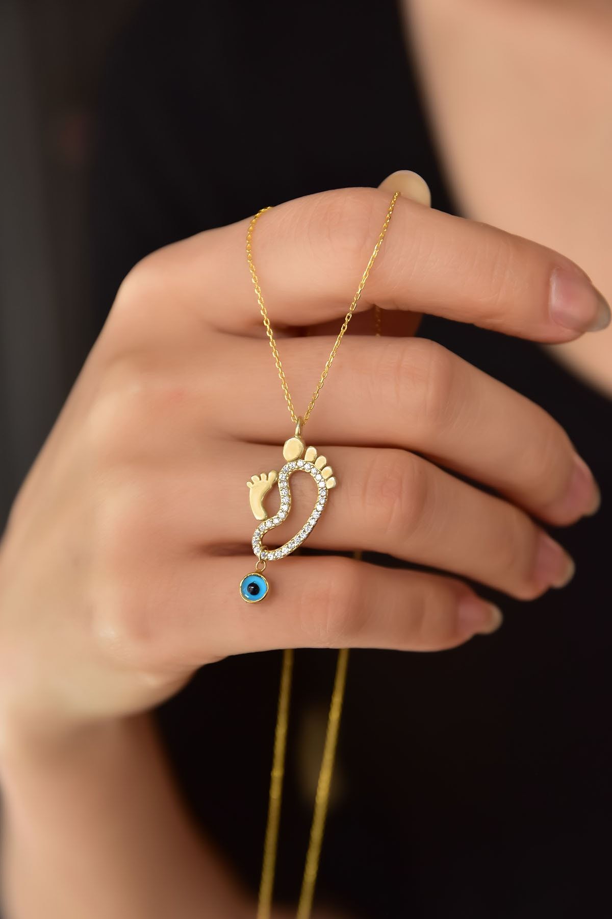 925 Ayar Gümüş Gold Kaplama Anne bebek doğum kolye.anne bebek ayak izi kolye