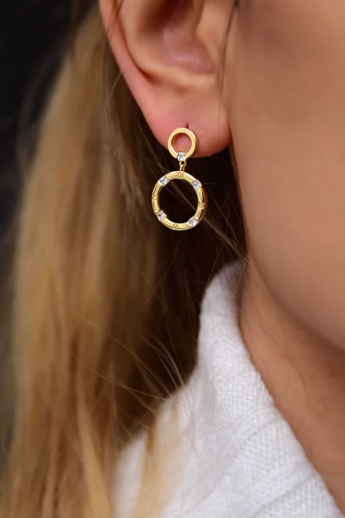 925 Ayar Gümüş Gold Kaplama Çivili Roma Rakamlı Halka Küpe