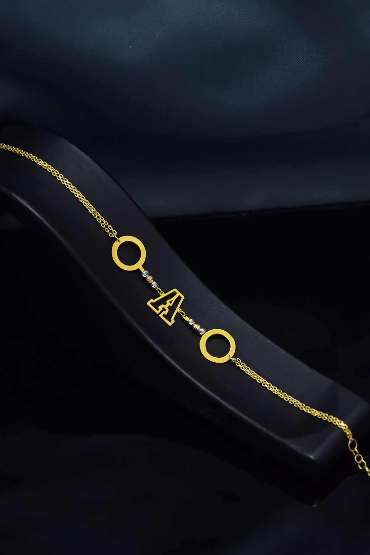 925 Ayar Gümüş Gold Kaplama Dorika Toplu Harfli, Halka Bileklik