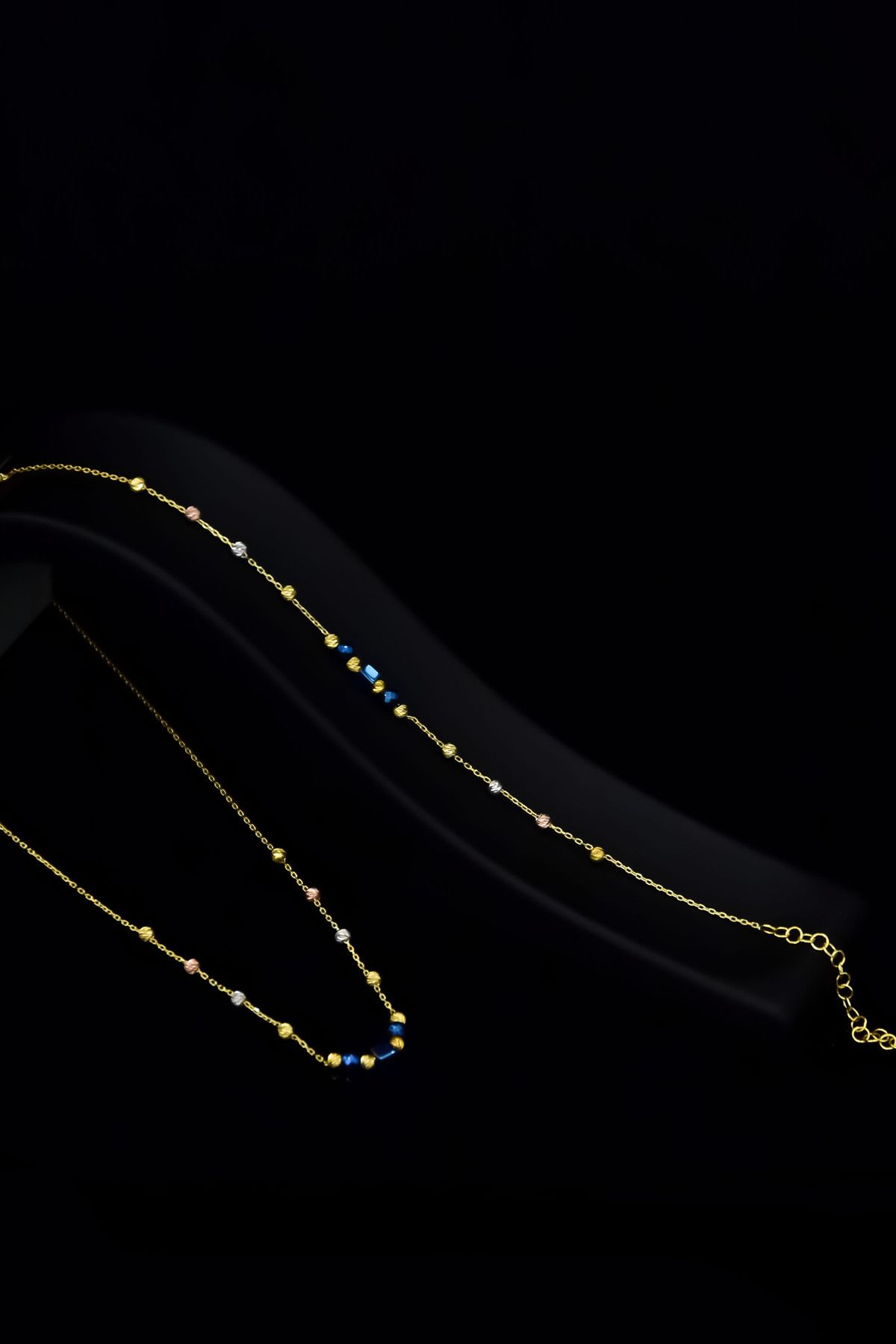 925 Ayar Gümüş Gold Kaplama Dorika Toplu , Lacivert Kare Boncuklu Set