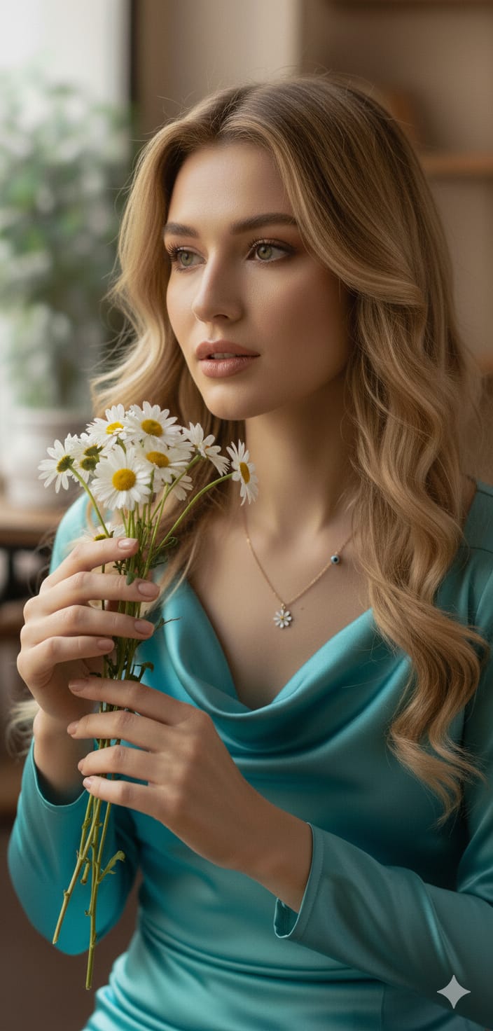 925 Ayar Gümüş Gold Kaplama Dorika Toplu Mineli Papatya Kolye