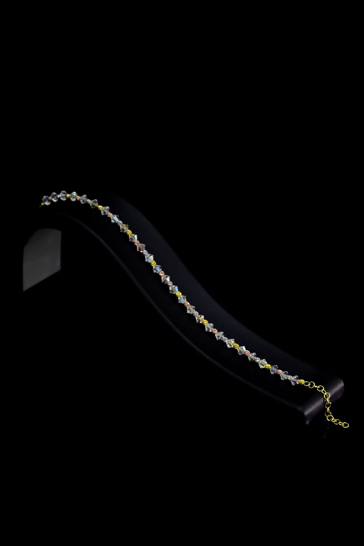 925 Ayar Gümüş Gold Kaplama Dorika Toplu , Şeffaf Beyaz Kristal Boncuk Bileklik