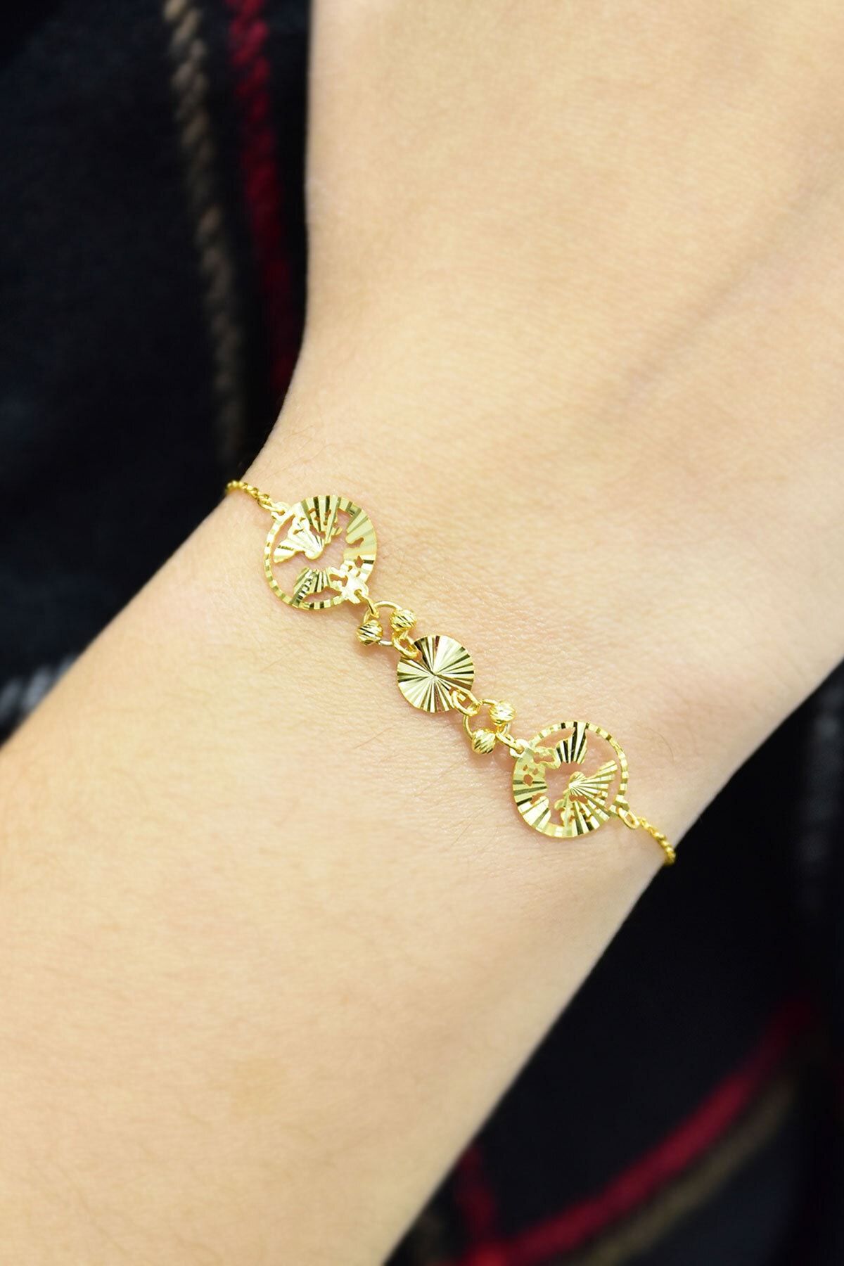 925 Ayar Gümüş Gold Kaplama Dünya Kristal Kesim Bileklik