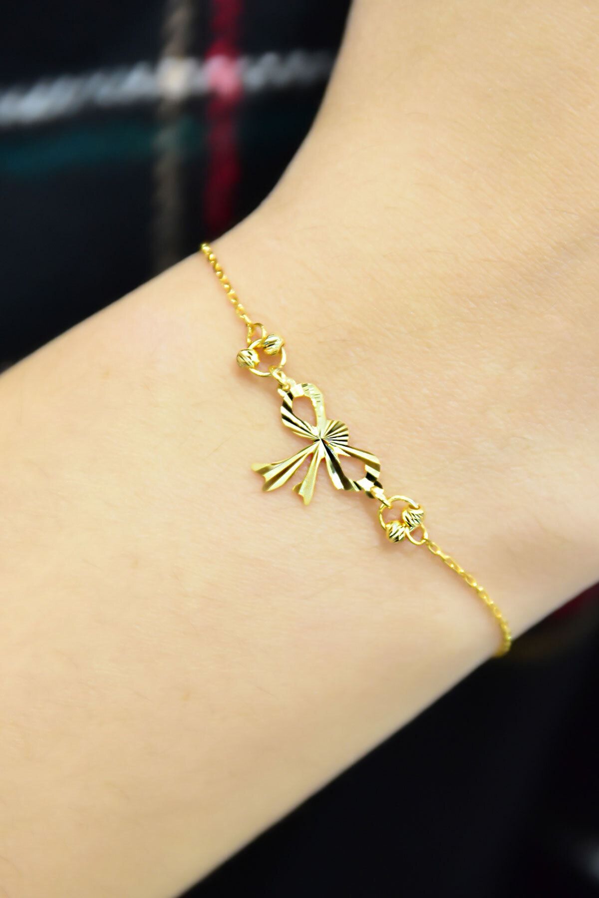 925 Ayar Gümüş Gold Kaplama Fiyonk Kristal Kesim Bileklik