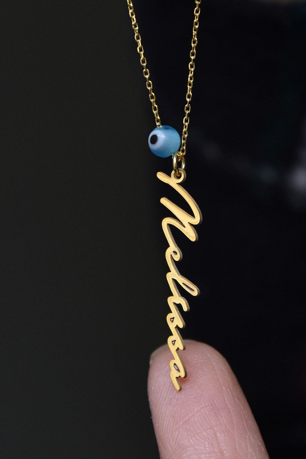 925 Ayar Gümüş Gold Kaplama Gözlü Isimli Kadın Kolye