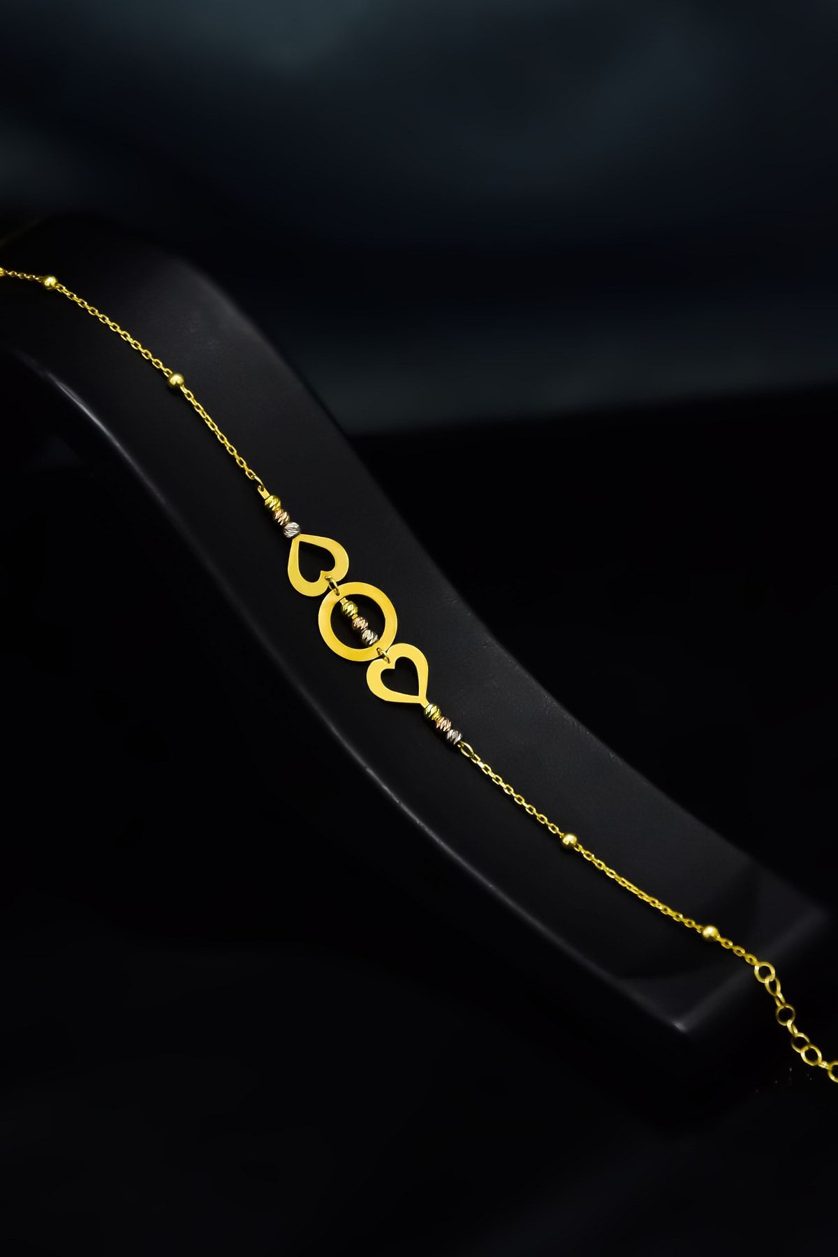 925 Ayar Gümüş Gold Kaplama Iki Kalp Bir Çember Dorikalı Bileklik