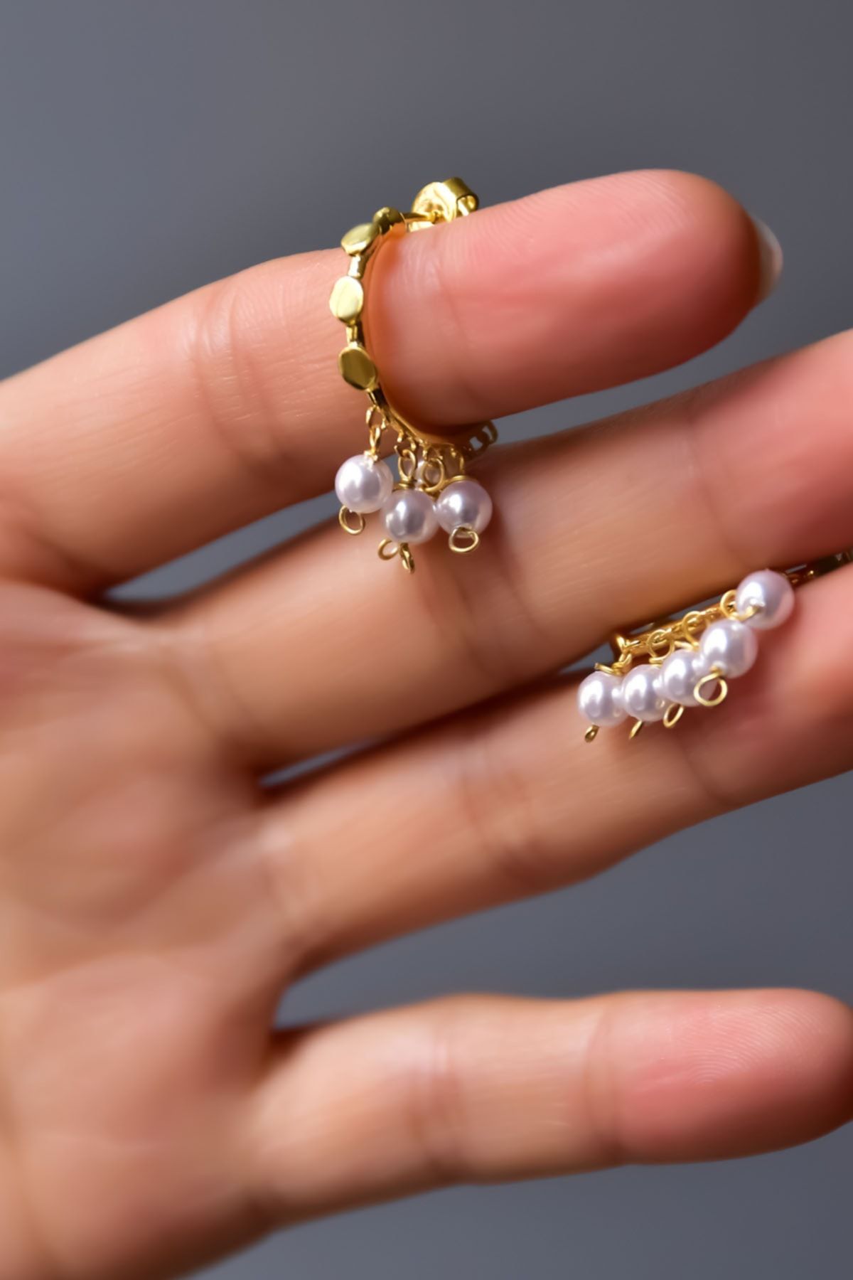 925 Ayar Gümüş Gold Kaplama Inci Taşlı Shakira Halka Küpe