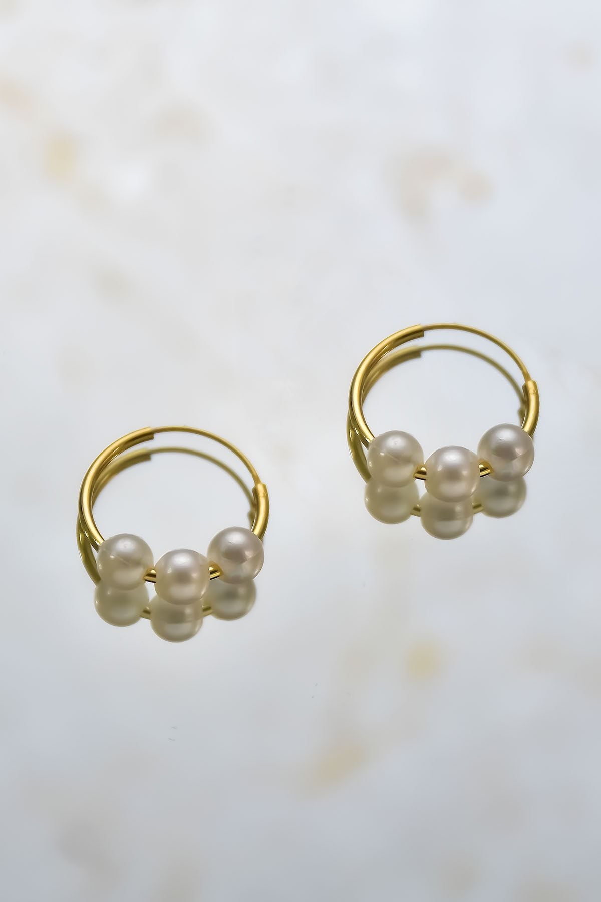 925 Ayar Gümüş Gold Kaplama Incili Halka Küpe