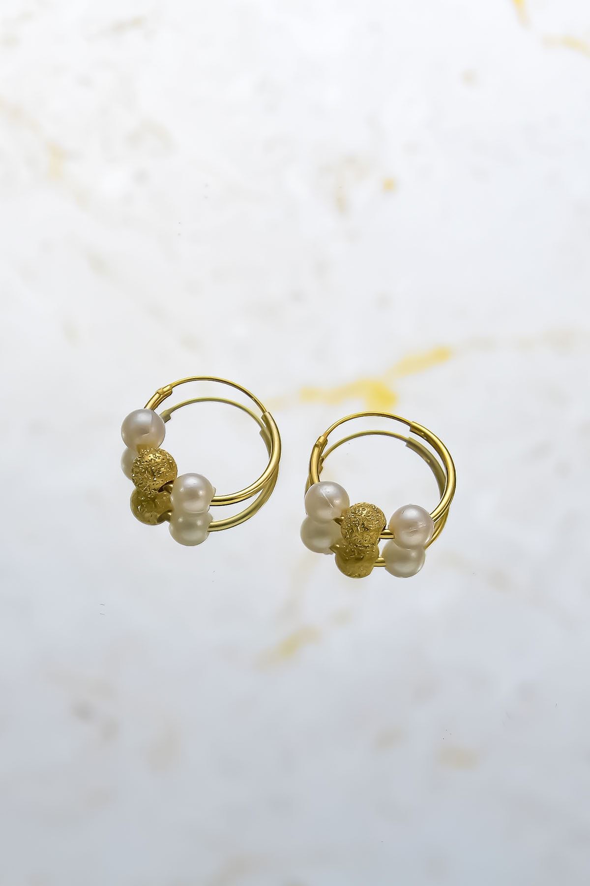 925 Ayar Gümüş Gold Kaplama Incili Sim Top Halka Küpe