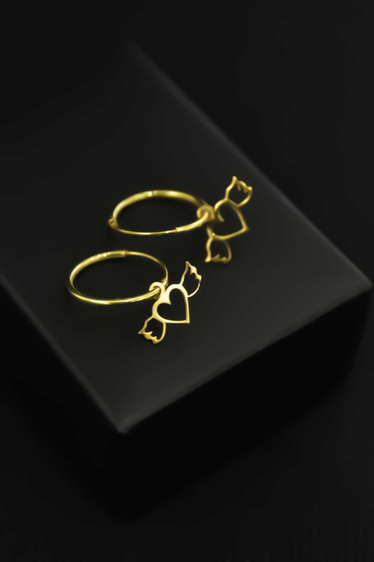 925 Ayar Gümüş Gold Kaplama Kalp Kanat Halka Küpe