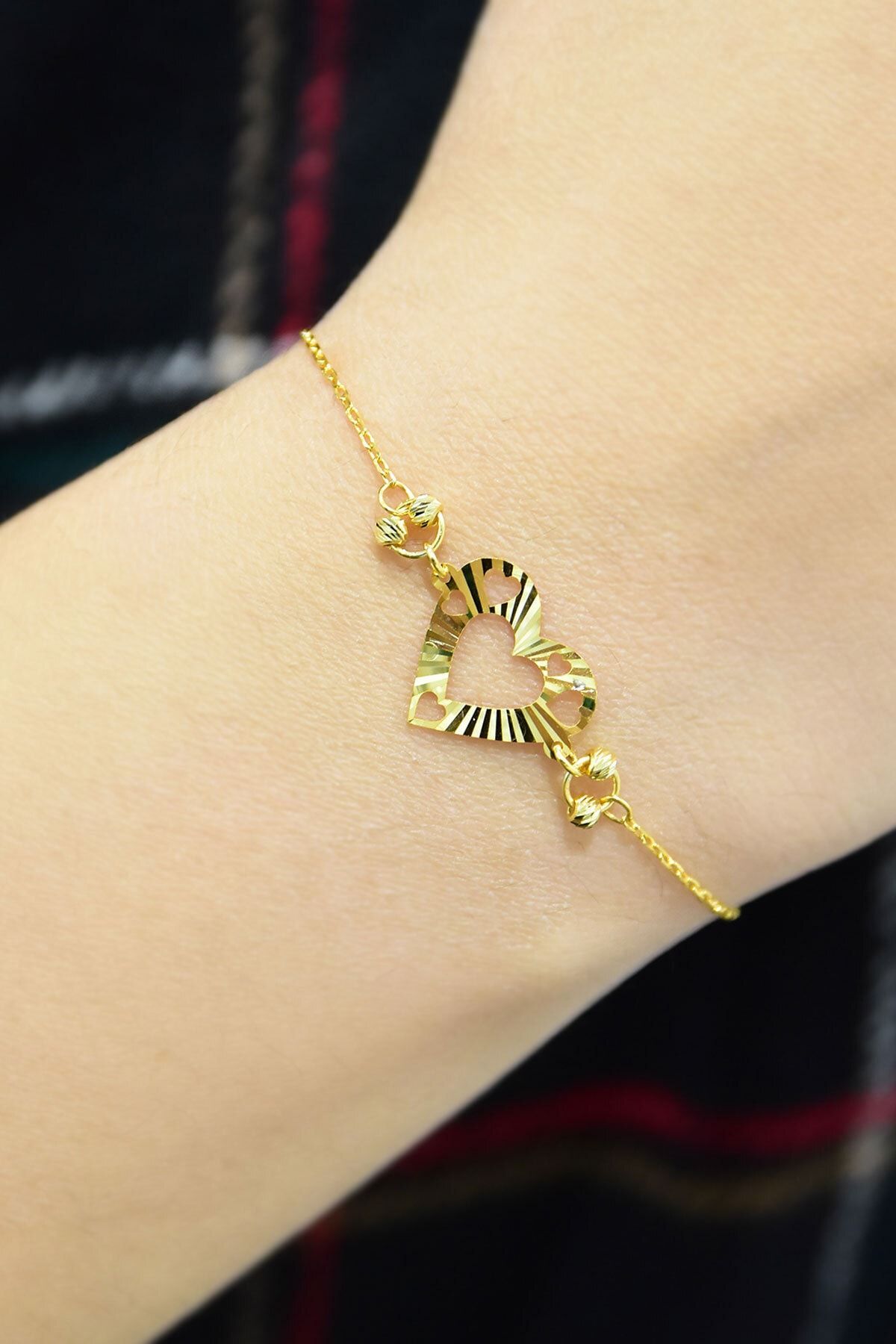 925 Ayar Gümüş Gold Kaplama Kalp Kristal Kesim Bileklik