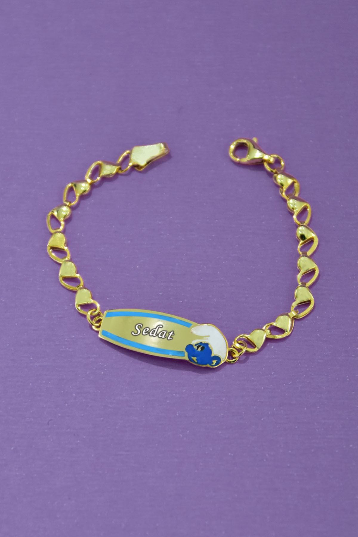 925 Ayar Gümüş Gold Kaplama.Kişiye Özel Isimli Erkek Bebek Künyesi