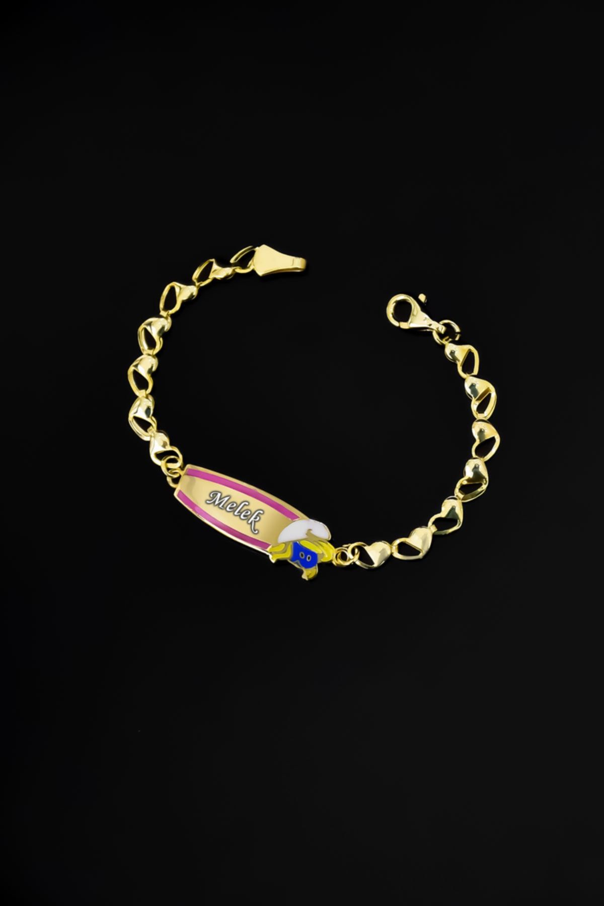 925 Ayar Gümüş Gold Kaplama.Kişiye Özel Isimli Kız Bebek Künyesi