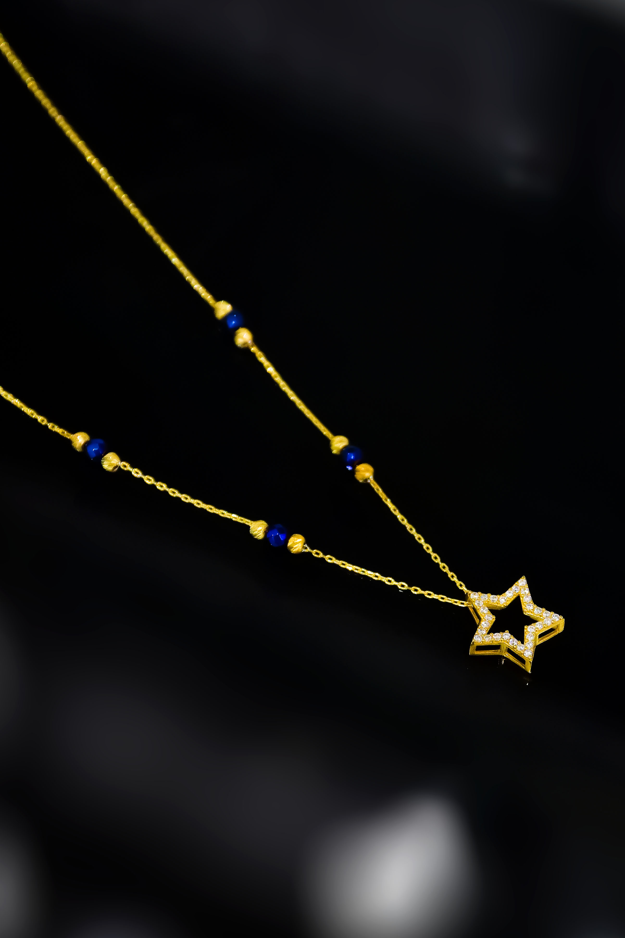 925 Ayar Gümüş Gold Kaplama Lacivert Boncuklu Montür Yıldız Dorika Toplu Kolye
