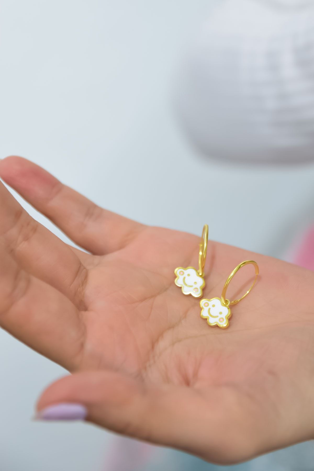 925 Ayar Gümüş Gold Kaplama Mineli Pamuk Bulut Küpe