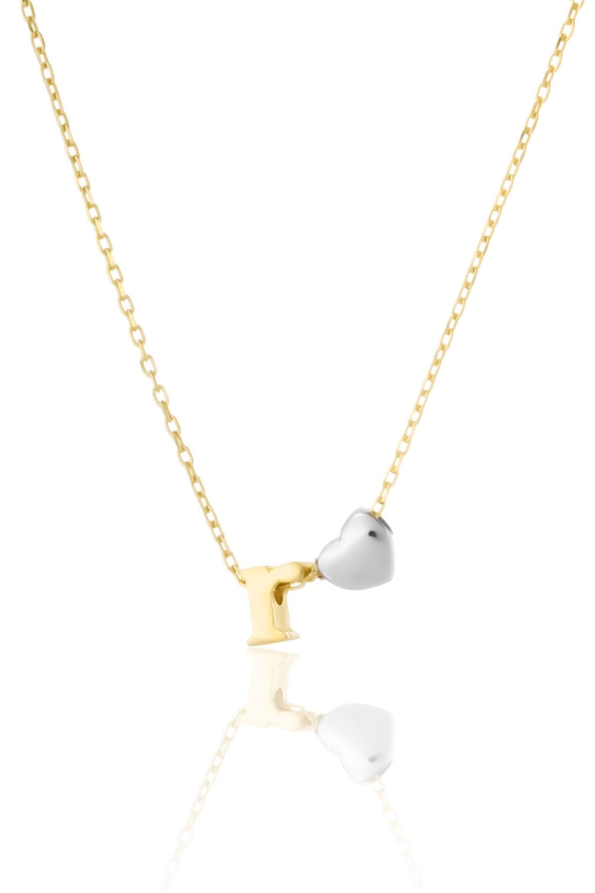 925 Ayar Gümüş Gold Kaplama Mini Üç Boyutlu Ü Harfi Kalp Kolye