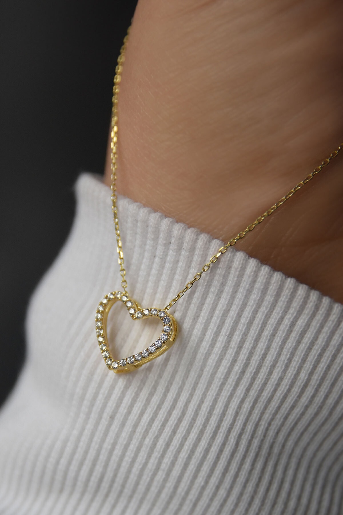 925 Ayar Gümüş Gold Kaplama Montür Kalp Kolye