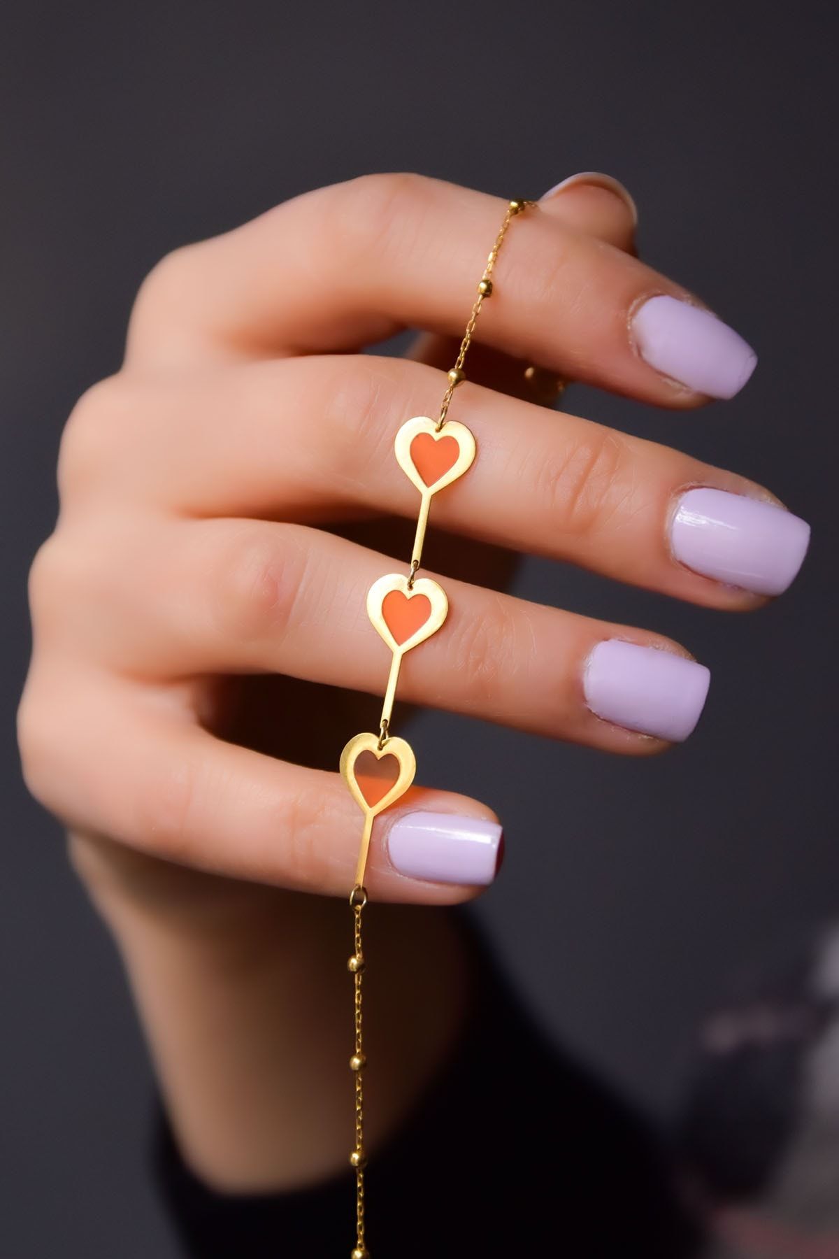 925 Ayar Gümüş Gold Kaplama Parlayan Rüya Serisi Kalp Tasarım Ebruli Cam Boyalı Bileklik