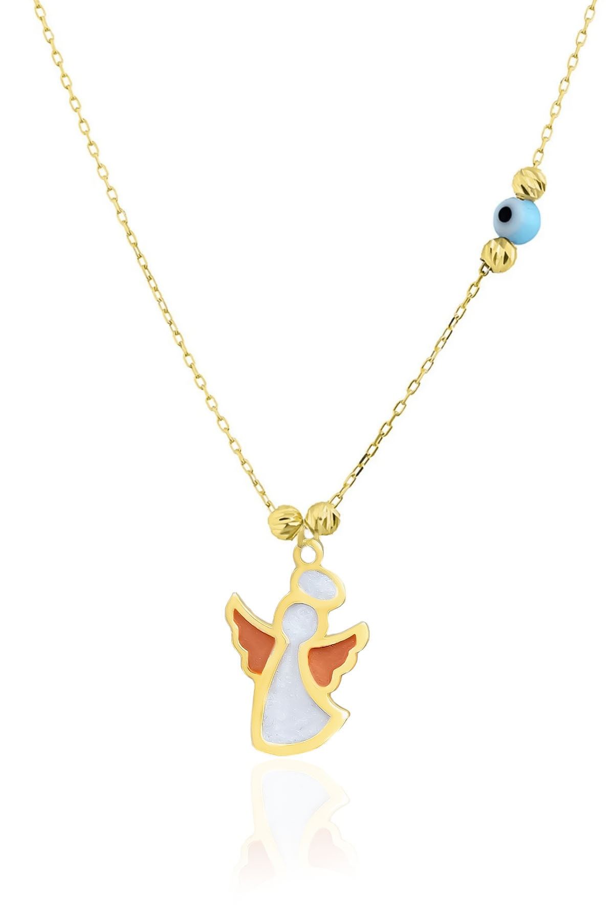 925 Ayar Gümüş Gold Kaplama Parlayan Rüya Serisi Tasarım Gözlü Turuncu Ebruli Cam Boyalı Melek Kolye