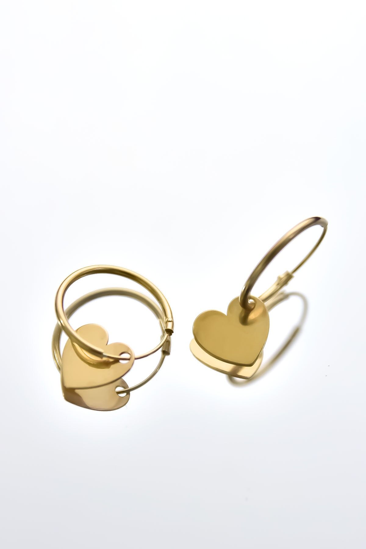 925 Ayar Gümüş Gold Kaplama Plaka Kalp Figürlü Halka Küpe