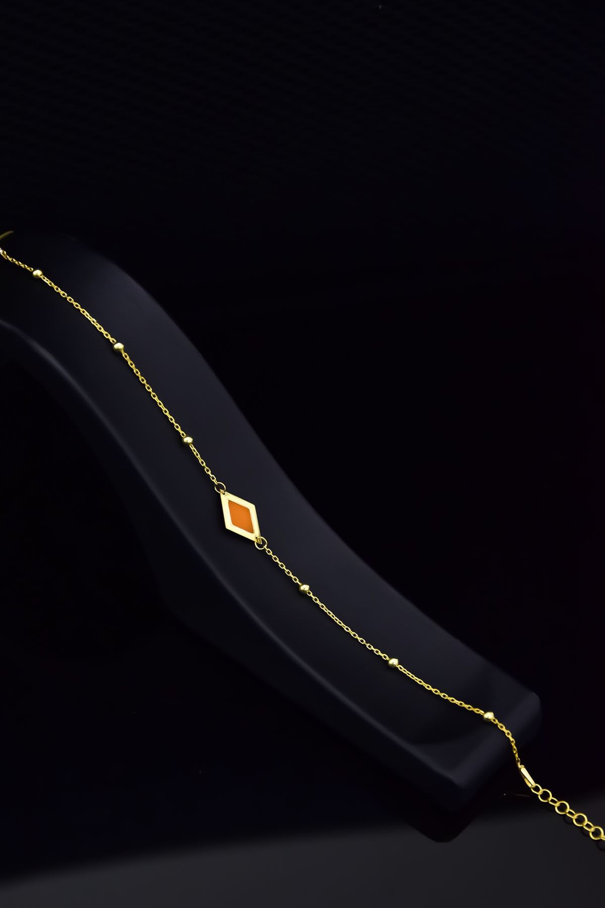 925 Ayar Gümüş Gold Kaplama Rüya Serisi Ebruli Cam Boyalı Dörtgen Bileklik