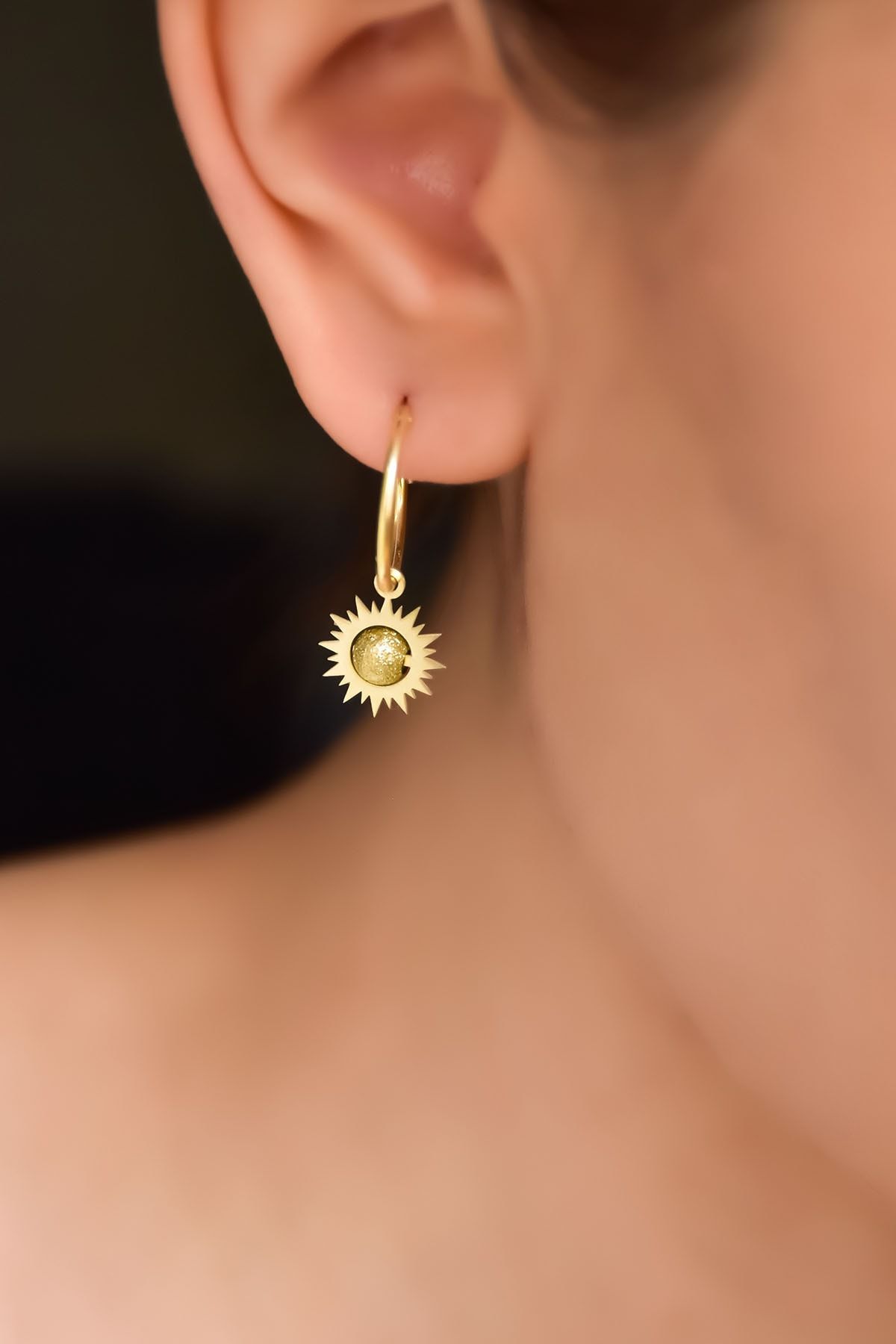 925 Ayar Gümüş Gold Kaplama Sim Toplu Güneş Halka Küpe